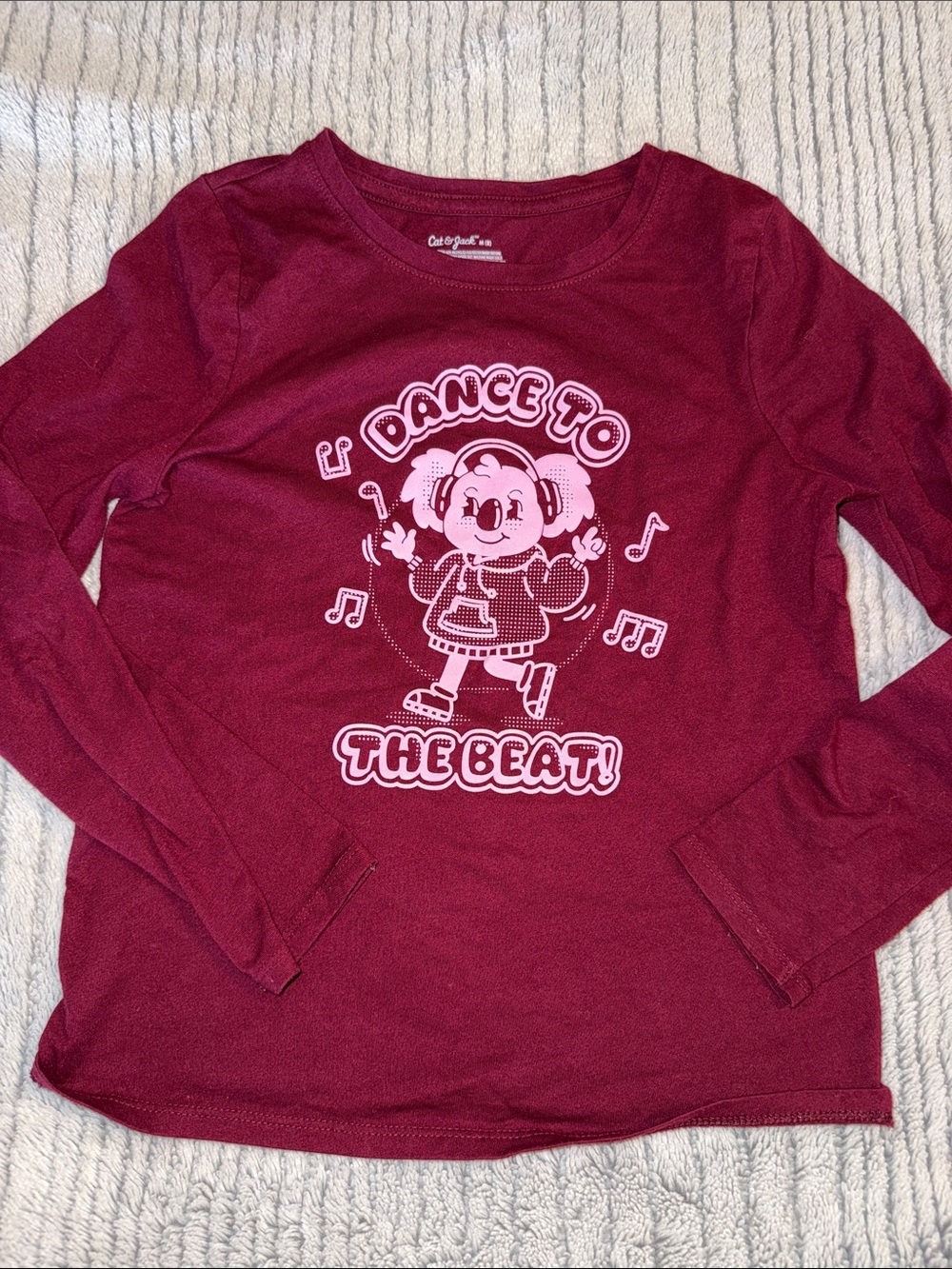 Cat & Jack Maroon Long-Sleeve Tee with Pink 'Dance to the Beat' Graphic